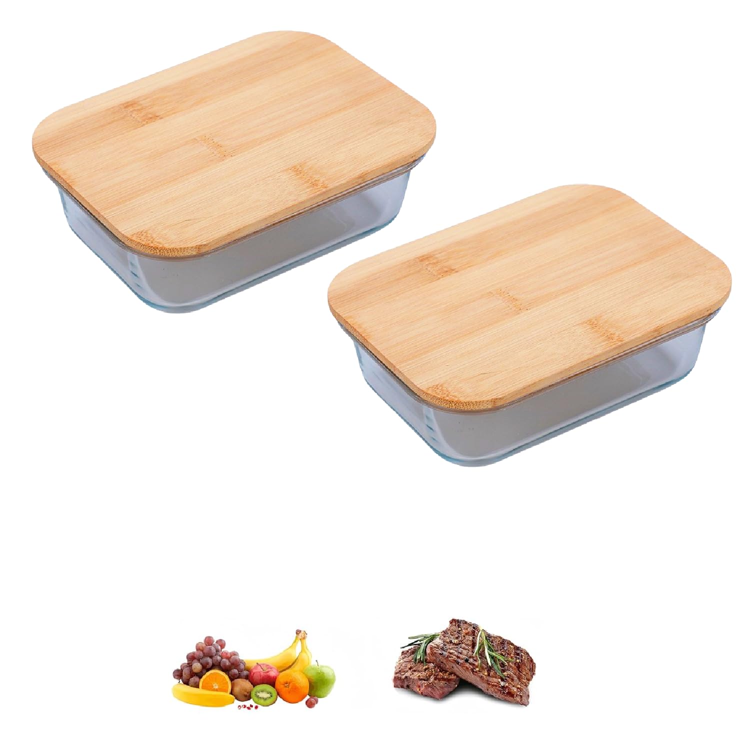 Amazon｜ガラス製食品保存容器 (2/4個パック) 多種類の収納 竹製蓋付き